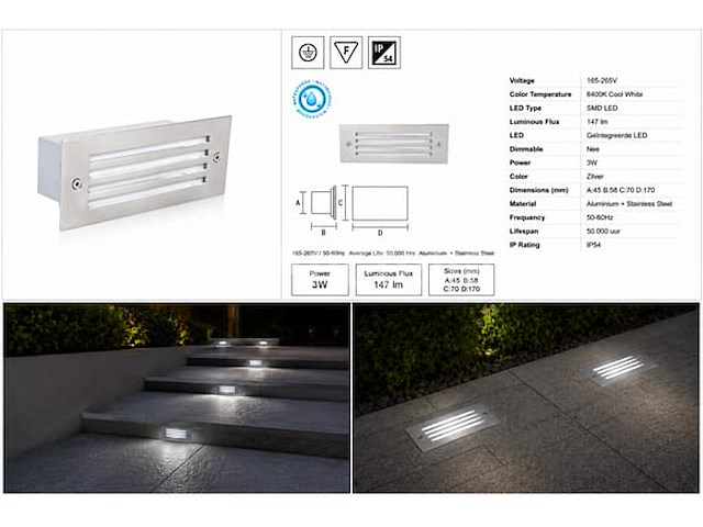 6 x led trapverlichting 3w - 6400k koud wit – ip54 – oltu - afbeelding 2 van  5