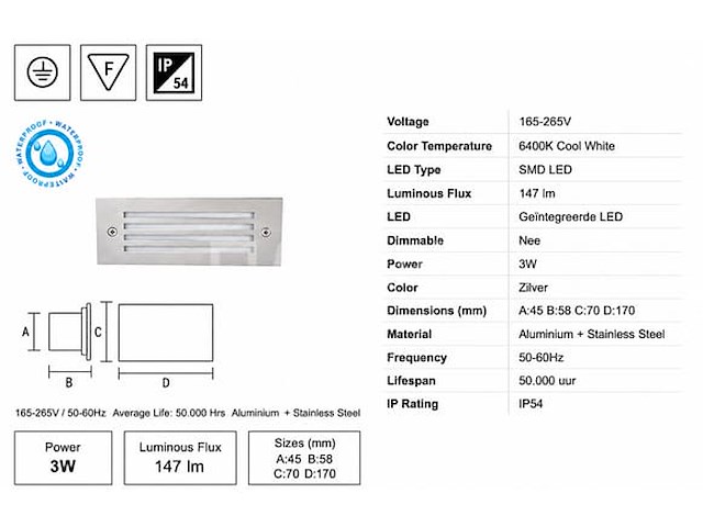 6 x led trapverlichting 3w - 6400k koud wit – ip54 – oltu - afbeelding 3 van  5