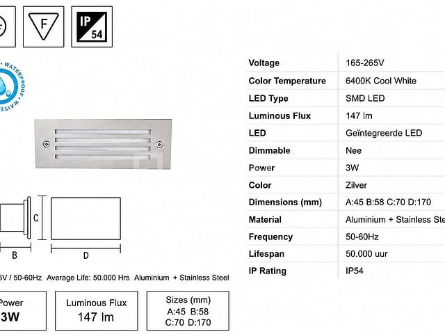 6 x led trapverlichting 3w - 6400k koud wit – ip54 – oltu - afbeelding 3 van  5