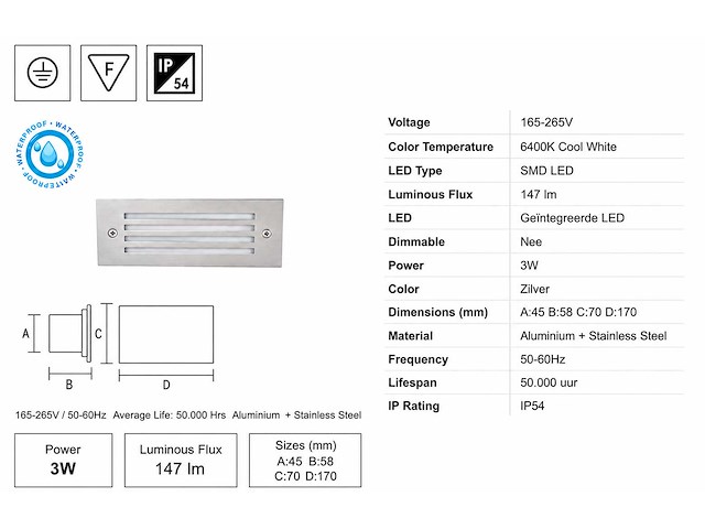 6 x led trapverlichting 3w - 6400k koud wit – ip54 – oltu - afbeelding 4 van  5