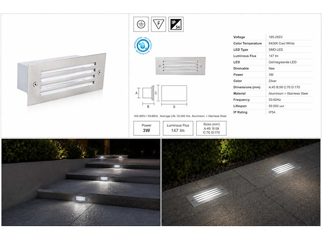 6 x led trapverlichting 3w - 6400k koud wit – ip54 – oltu - afbeelding 5 van  5