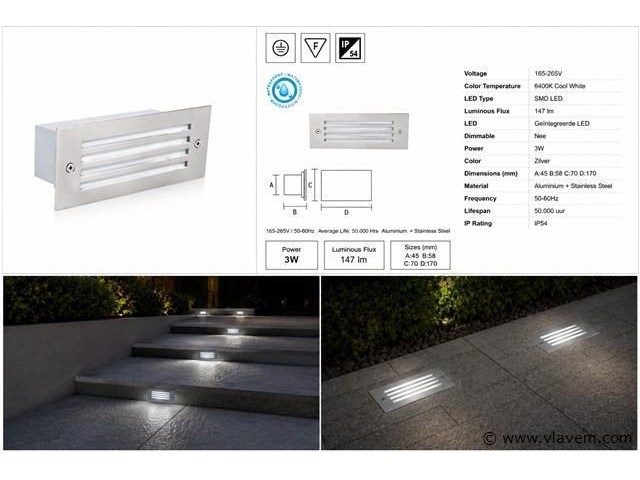6 x led trapverlichting 3w - 6400k koud wit – ip54 – oltu - afbeelding 5 van  5