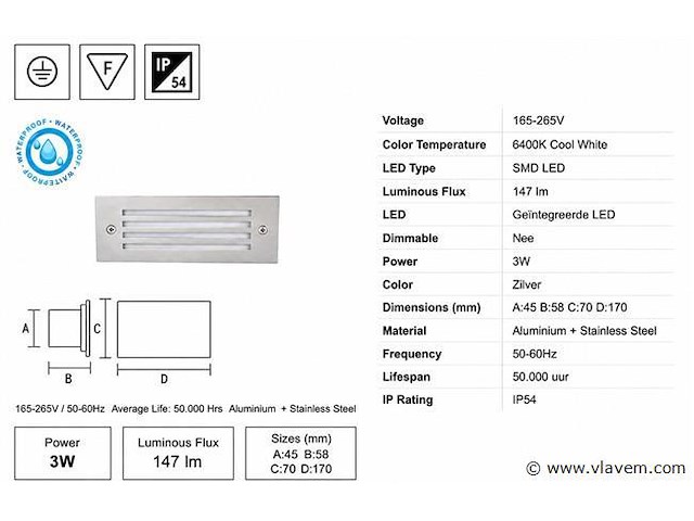6 x led trapverlichting 3w - 6400k koud wit – ip54 – oltu - afbeelding 4 van  5