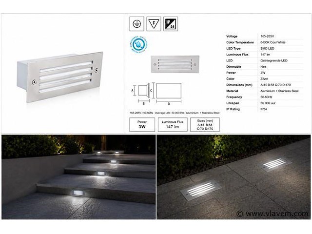6 x led trapverlichting 3w - 6400k koud wit – ip54 – oltu - afbeelding 5 van  5