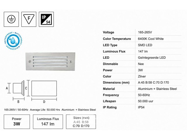 6 x led trapverlichting 3w - 6400k koud wit – ip54 – oltu - afbeelding 5 van  6