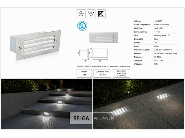 6 x led trapverlichting 3w - 6400k koud wit – ip54 – oltu - afbeelding 6 van  6