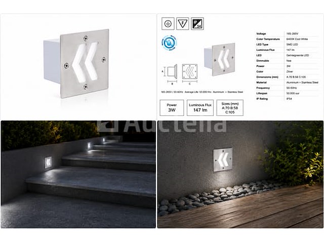 6 x led trapverlichting 3w - 6400k koud wit – ip54 – oniks - afbeelding 3 van  5