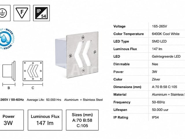 6 x led trapverlichting 3w - 6400k koud wit – ip54 – oniks - afbeelding 3 van  5