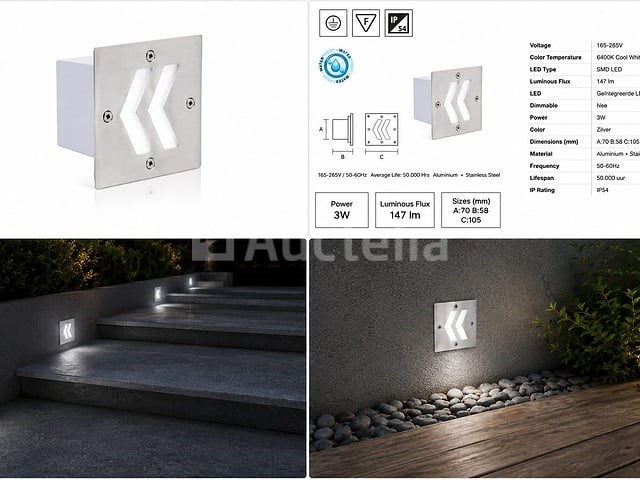 6 x led trapverlichting 3w - 6400k koud wit – ip54 – oniks - afbeelding 5 van  5