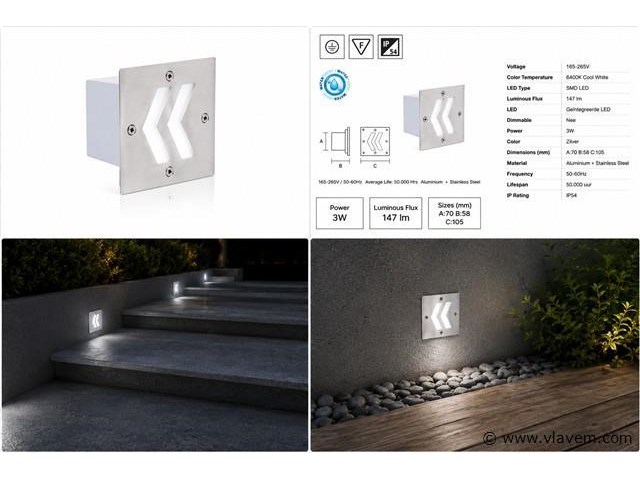 6 x led trapverlichting 3w - 6400k koud wit – ip54 – oniks - afbeelding 5 van  5
