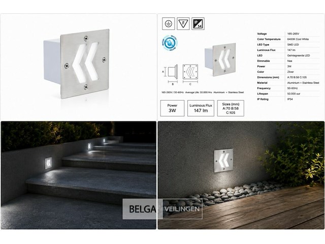 6 x led trapverlichting 3w - 6400k koud wit – ip54 – oniks - afbeelding 6 van  6