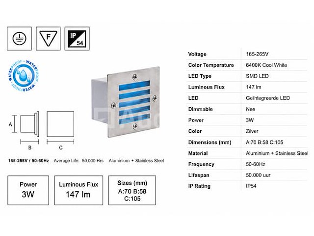 6 x led trapverlichting 3w - blauw – ip54 – akik - afbeelding 5 van  5