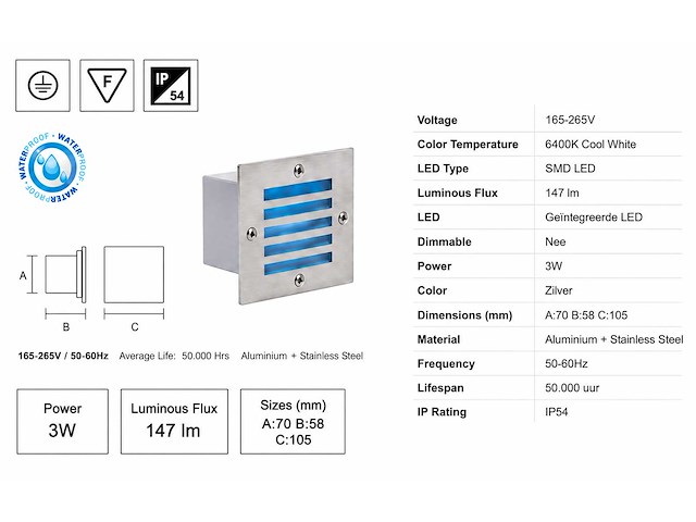 6 x led trapverlichting 3w - blauw – ip54 – akik - afbeelding 4 van  5