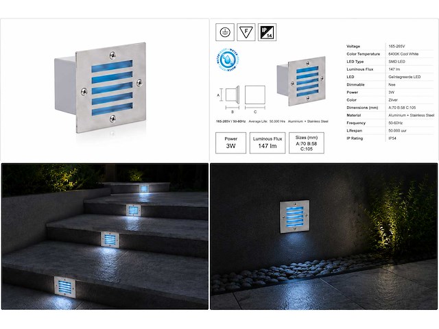 6 x led trapverlichting 3w - blauw – ip54 – akik - afbeelding 5 van  5