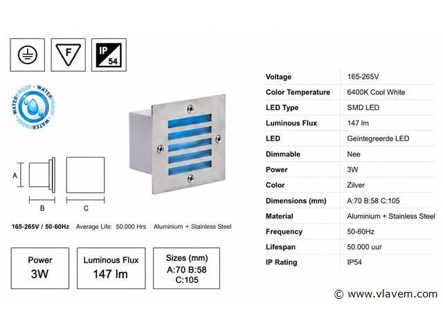 6 x led trapverlichting 3w - blauw – ip54 – akik - afbeelding 4 van  5