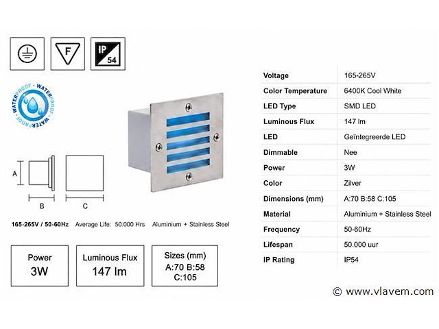6 x led trapverlichting 3w - blauw – ip54 – akik - afbeelding 4 van  5