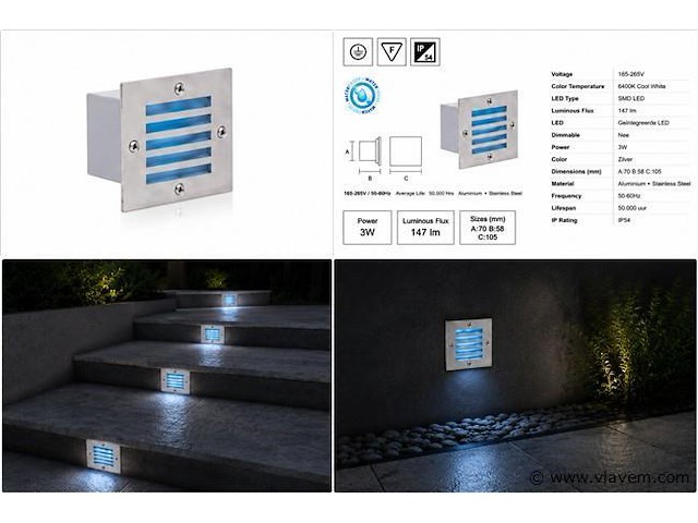 6 x led trapverlichting 3w - blauw – ip54 – akik - afbeelding 5 van  5