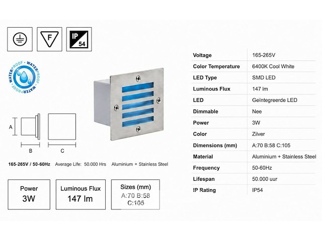 6 x led trapverlichting 3w - blauw – ip54 – akik - afbeelding 5 van  6