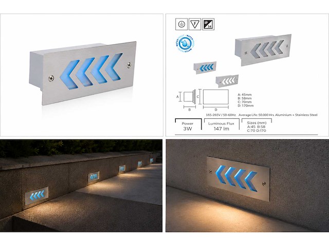 6 x led trapverlichting 3w - blauw – ip54 – beril - afbeelding 5 van  5