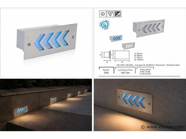 6 x led trapverlichting 3w - blauw – ip54 – beril - afbeelding 5 van  5