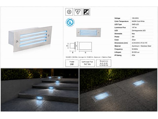 6 x led trapverlichting 3w - blauw – ip54 – oltu - afbeelding 1 van  5
