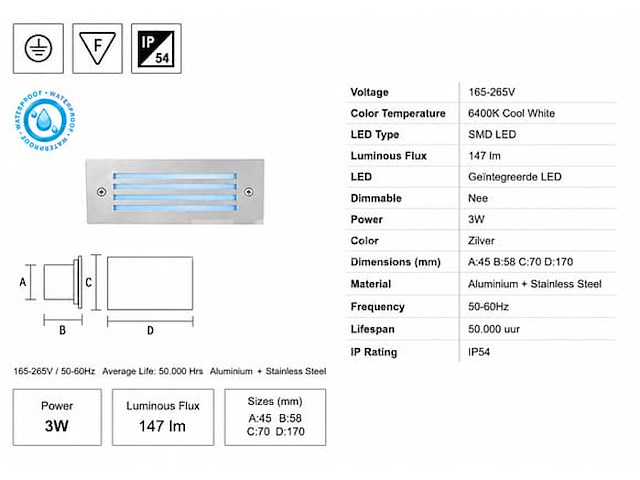 6 x led trapverlichting 3w - blauw – ip54 – oltu - afbeelding 5 van  5