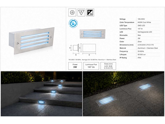 6 x led trapverlichting 3w - blauw – ip54 – oltu - afbeelding 5 van  5