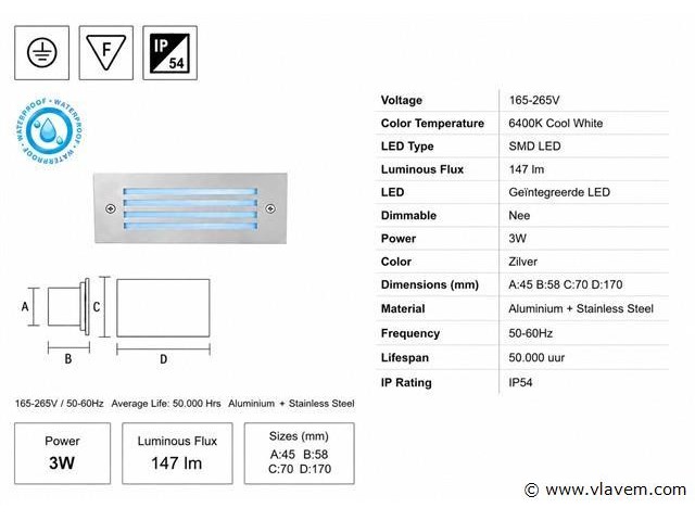 6 x led trapverlichting 3w - blauw – ip54 – oltu - afbeelding 4 van  5