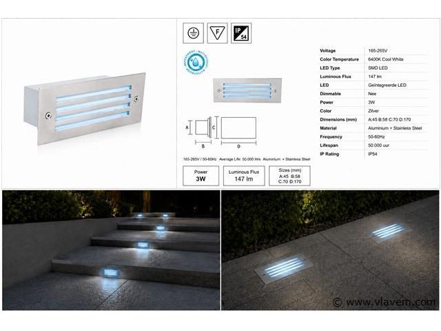 6 x led trapverlichting 3w - blauw – ip54 – oltu - afbeelding 5 van  5