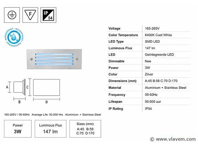 6 x led trapverlichting 3w - blauw – ip54 – oltu - afbeelding 4 van  5