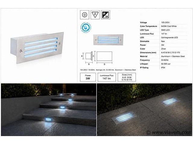 6 x led trapverlichting 3w - blauw – ip54 – oltu - afbeelding 5 van  5