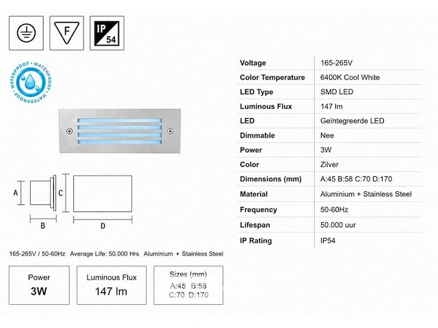 6 x led trapverlichting 3w - blauw – ip54 – oltu - afbeelding 5 van  6