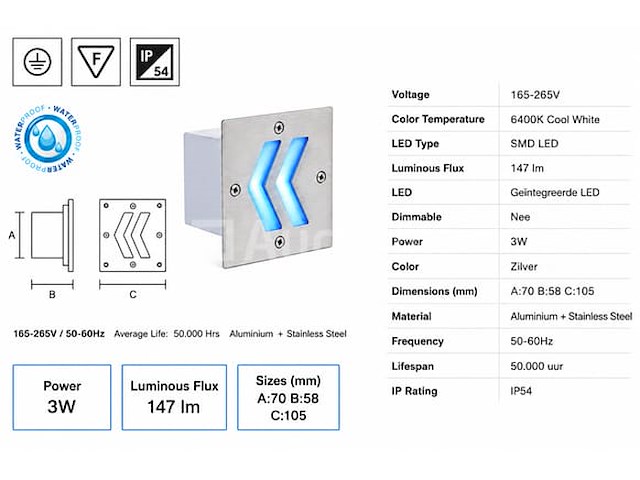 6 x led trapverlichting 3w - blauw – ip54 – oniks - afbeelding 2 van  5