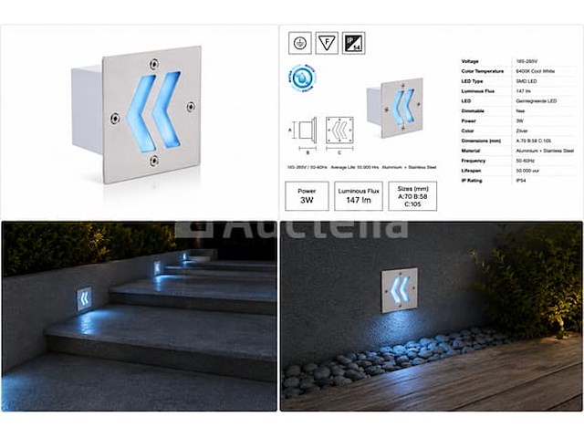6 x led trapverlichting 3w - blauw – ip54 – oniks - afbeelding 3 van  5