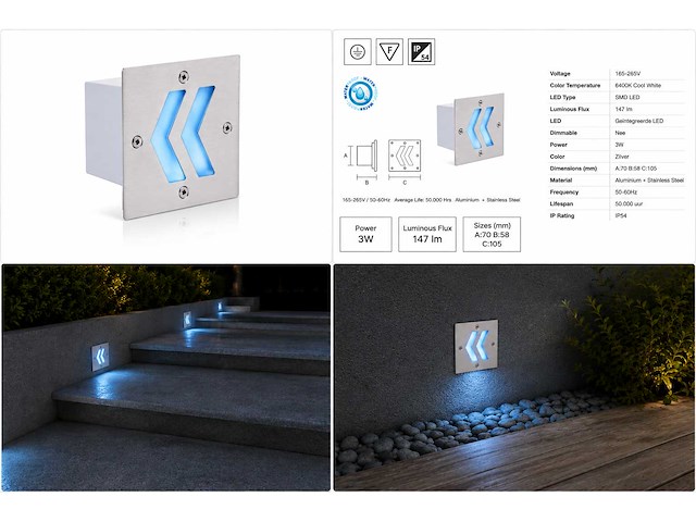 6 x led trapverlichting 3w - blauw – ip54 – oniks - afbeelding 5 van  5
