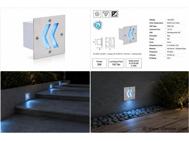 6 x led trapverlichting 3w - blauw – ip54 – oniks - afbeelding 5 van  5