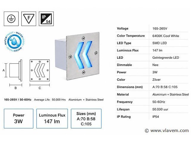 6 x led trapverlichting 3w - blauw – ip54 – oniks - afbeelding 4 van  5