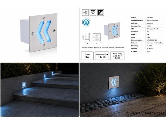 6 x led trapverlichting 3w - blauw – ip54 – oniks - afbeelding 5 van  5