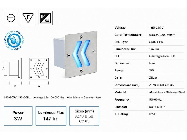 6 x led trapverlichting 3w - blauw – ip54 – oniks - afbeelding 5 van  6