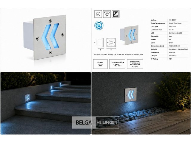 6 x led trapverlichting 3w - blauw – ip54 – oniks - afbeelding 6 van  6