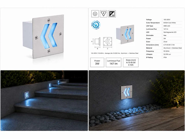 6 x led trapverlichting 3w - blauw – ip54 – oniks - afbeelding 5 van  5