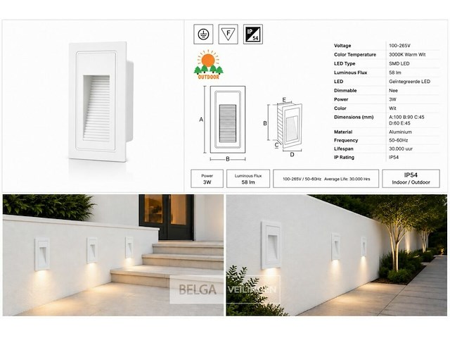 6 x led trapverlichting 3w – 3000k warm wit - rechthoek – wit – ip54 – yoga-v1 - afbeelding 6 van  6