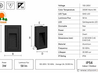 6 x led trapverlichting 3w – 3000k warm wit - rechthoek – zwart – ip54 – yoga-v1 - afbeelding 4 van  5