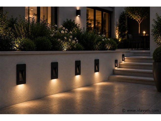 6 x led trapverlichting 3w – 3000k warm wit - rechthoek – zwart – ip54 – yoga-v1 - afbeelding 1 van  5