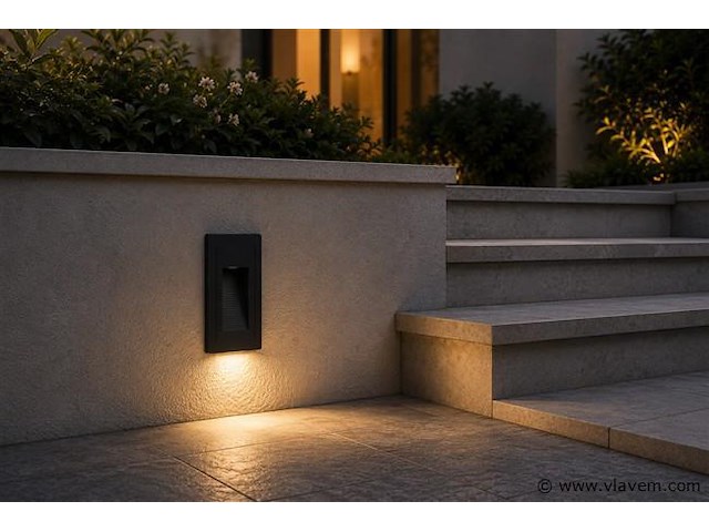 6 x led trapverlichting 3w – 3000k warm wit - rechthoek – zwart – ip54 – yoga-v1 - afbeelding 3 van  5