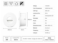 6 x led trapverlichting 3w – 3000k warm wit - rond – wit – ip54 – icon-r - afbeelding 4 van  5