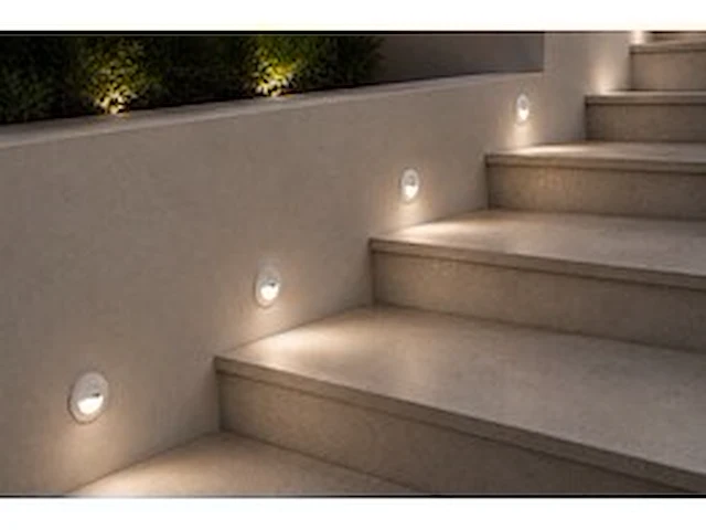 6 x led trapverlichting 3w – 3000k warm wit - rond – wit – ip54 – icon-r - afbeelding 1 van  6