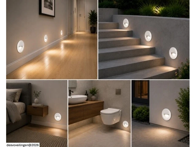 6 x led trapverlichting 3w – 3000k warm wit - rond – wit – ip54 – icon-r - afbeelding 4 van  6