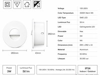 6 x led trapverlichting 3w – 3000k warm wit - rond – wit – ip54 – icon-r - afbeelding 4 van  5