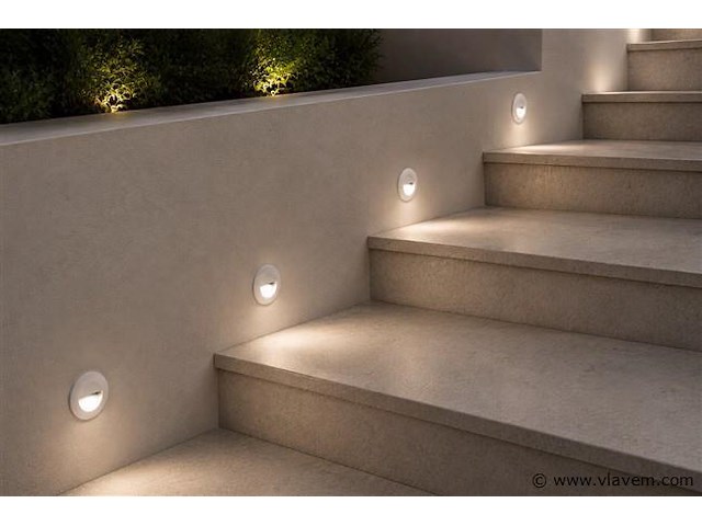 6 x led trapverlichting 3w – 3000k warm wit - rond – wit – ip54 – icon-r - afbeelding 1 van  5